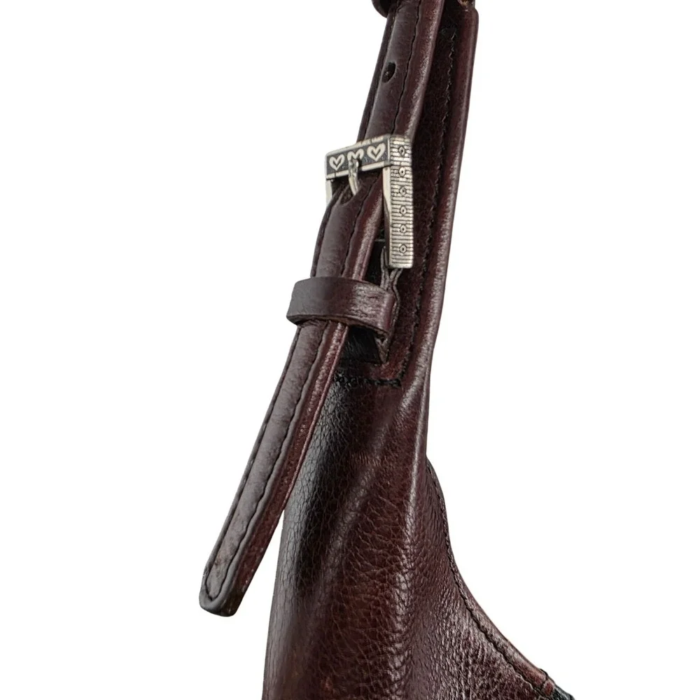 Brighton Shoulder Bag Black‎ Pebbled Leather Burgundy Trim Heart Accent Hobo